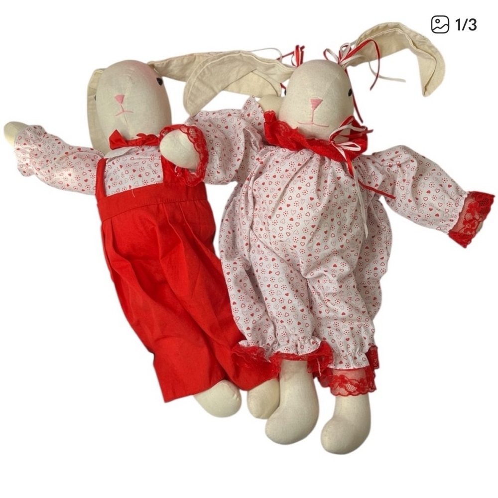 Adorable Red and White Bunny Plush Set